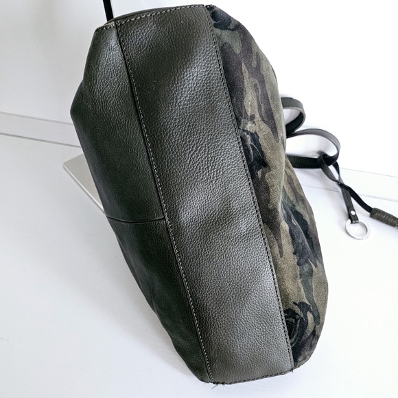 Sanctuary Rose Print Suede Genuine Green Pebbled Leather Fringe Tassel Tote Bag - Picture 7 of 10